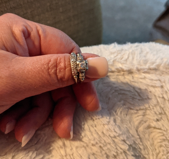 Vintage Wedding Band Set with Diamond Center Stone/ White Gold/ SOLD - Picture 2 of 7